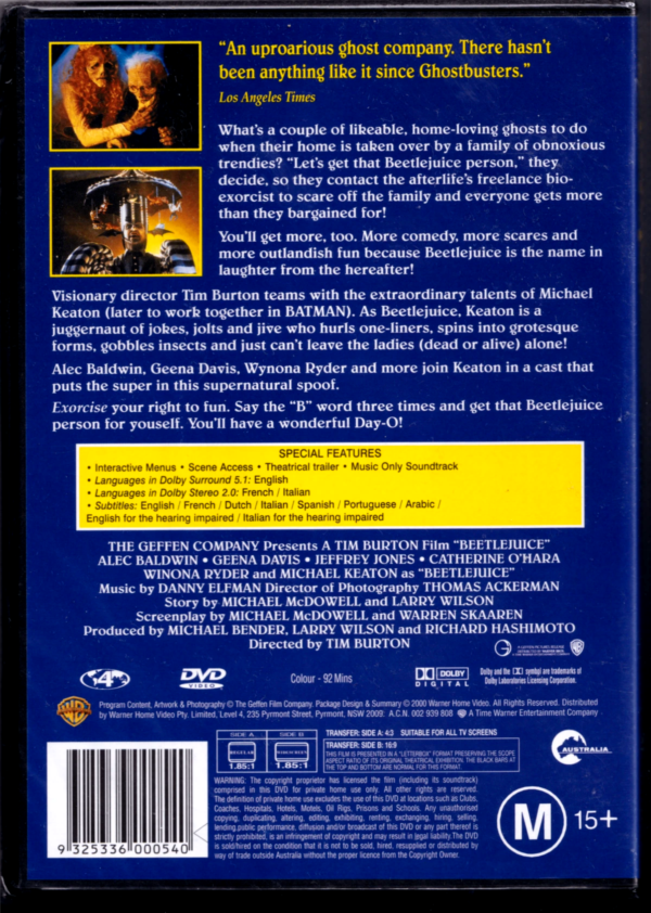 Beetlejuice - SM-BTL-AU-DVD-STD-N-1 - 01-01 Beetlejuice DVD New & Sealed