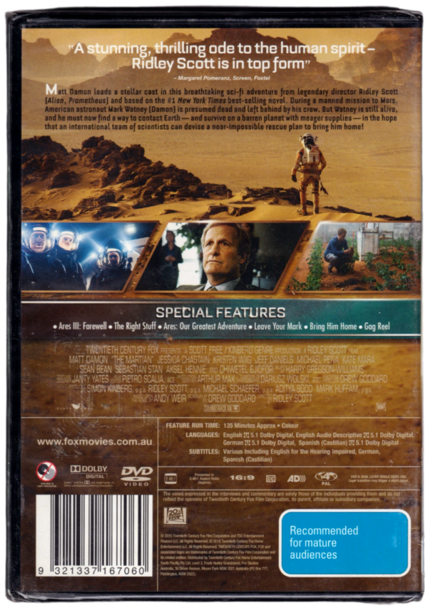 The Martian DVD New With Imperfections