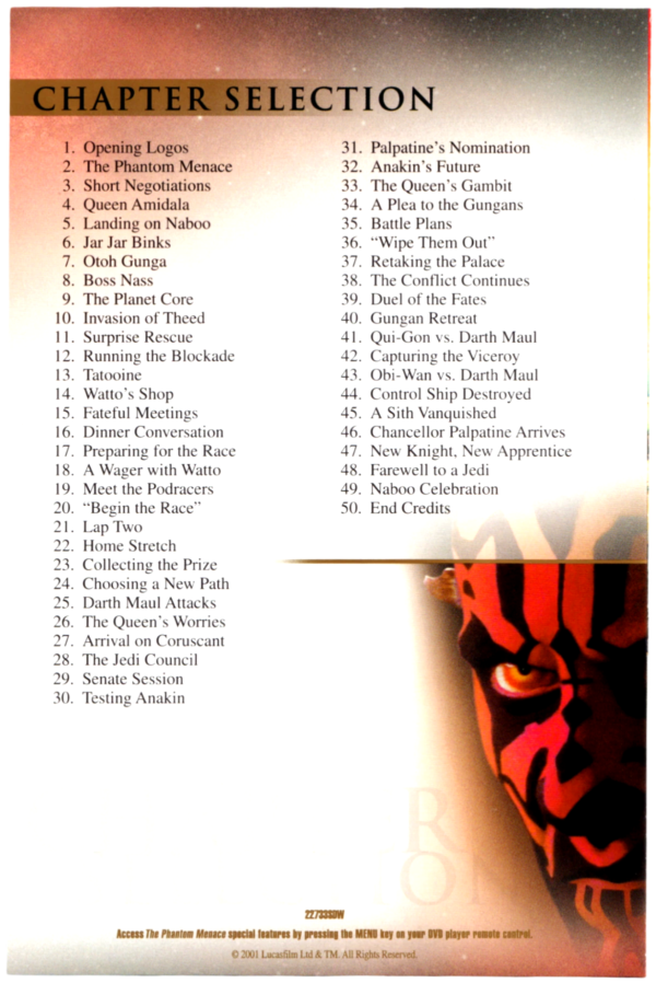 Star Wars Episode 1: The Phantom Menance DVD (2001 Release)