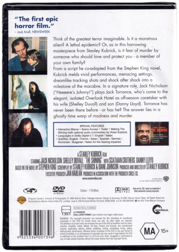 The Shining DVD New With Imperfections